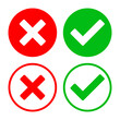 Green checkmark and red X round vector icons, isolated on white background.