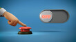 3d illustration of cartoon red button and slider off and on.