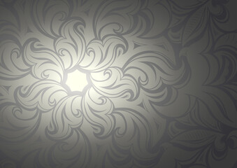 Floral silver gradient wallpaper with stylized flowers and foliage patterns. Vector illustration for covers, cards, advertisements, flyers, labels, posters, banners and invitations