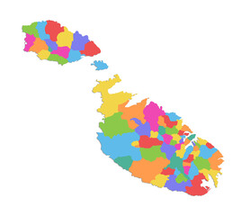  Malta map, administrative division, separate individual regions, color map isolated on white background, blank