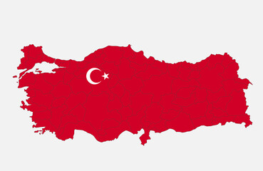 Wall Mural - Map of the Turkey in the colors of the flag, administrative divisions, blank