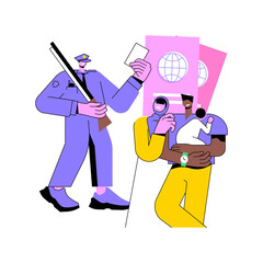 Poster - Migration policy abstract concept vector illustration. Migration report, policy research, visa application form, border patrols control, sign documents, put a tick, passport abstract metaphor.