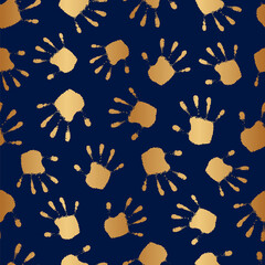 Poster - handprint seamless pattern. repeat abstract mark background. repeated gold check texture. repeating 