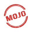 MOJO text written on red grungy round stamp.