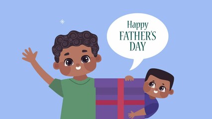 Wall Mural - fathers day lettering with afro dad and son lifting gift