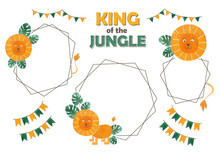 King Of The Jungle Cute Watercolor Lion Cartoon Frames