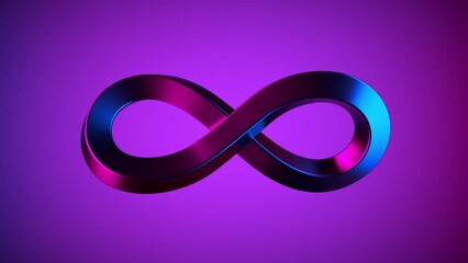 infinity neon sign on purple background. ultraviolet spectrum, quantum energy, pink blue violet. fin