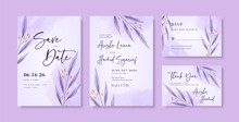Beautiful Purple Wedding Invitation With Watercolor Flower