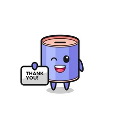 Wall Mural - the mascot of the cylinder piggy bank holding a banner that says thank you