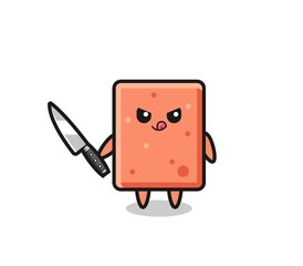 Wall Mural - cute brick mascot as a psychopath holding a knife