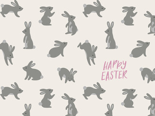 Poster - Easter Greeting Card Design with Cartoon Rabbits. Vector Illustration of Cute Bunnies. Creative Holiday Poster