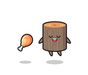 Sticker - cute tree stump floating and tempted because of fried chicken