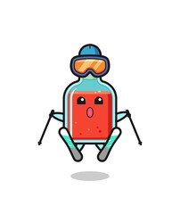 Wall Mural - square poison bottle mascot character as a ski player