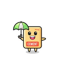 Poster - cute cement sack illustration holding an umbrella