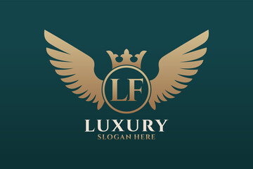 Wall Mural - Luxury royal wing Letter LF crest Gold color Logo vector, Victory logo, crest logo, wing logo, vector logo template.