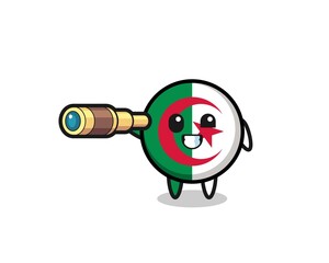 Canvas Print - cute algeria flag character is holding an old telescope