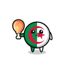 Sticker - algeria flag cute mascot is eating a fried chicken