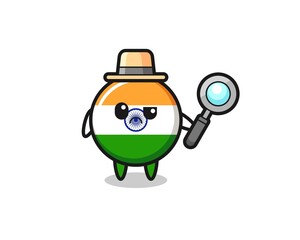 Sticker - the mascot of cute india flag as a detective