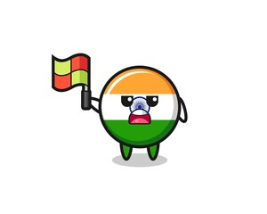 Poster - india flag character as line judge putting the flag up