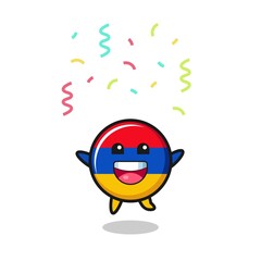 Wall Mural - happy armenia flag mascot jumping for congratulation with colour confetti