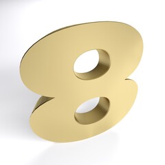 Poster - Number eight in brass material isolated on white background - 3D rendering illustration