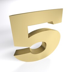 Poster - Number five in brass material isolated on white background - 3D rendering illustration