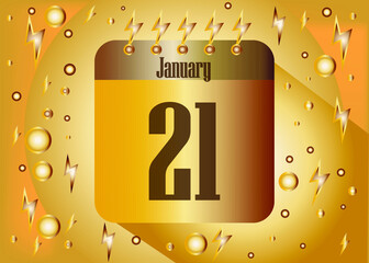 21 January. Calendar icon for the days of the month with lightning and shock