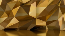 Angular Shaped 3D Wall Wallpaper With Gold Contemporary Surface. Luxurious 3D Render.