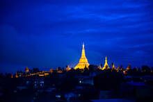 Atmosphere Of Dusk At Shwedagon Pagoda In Yangon, Myanmar