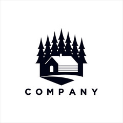Wall Mural - Modern cabins and pines logo illustration design