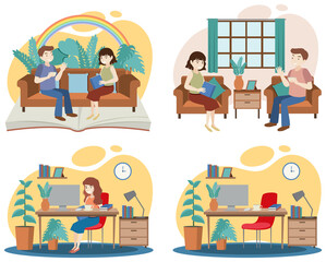 Sticker - Set of different living room interior in flat style