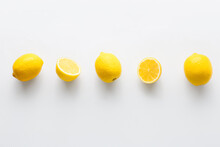 Lemons On White Background, Top View