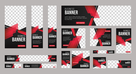 Poster - Business banner design web template Set, Horizontal header web banner. Black and red. cover header background for website design, Social Media Cover ads banner, flyer, invitation card