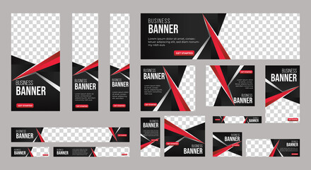 Poster - business banner design web template set, horizontal header web banner. black and red. cover header b