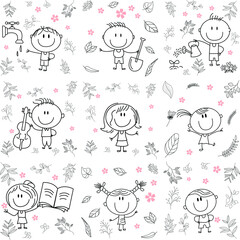 Sticker - cartoon activity illustration of a smiling  set of hand drawn elements for children's coloring book design, children's book. eps vector image.