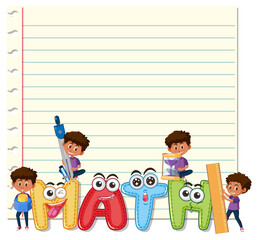 Wall Mural - blank paper with math logo and children