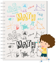 Wall Mural - Doodle math formula on notebook page with kid