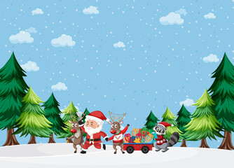 Poster - Christmas theme with Santa and reindeers