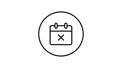 Calendar remove sign line icon inside circle, remove close, eliminate, black outline, line icon animation.