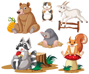 Wall Mural - Set of cute animals smiling