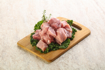 Raw pork meat cubes for coocking