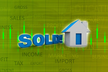 Poster - 3d rendering House with sold text