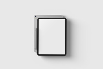 Wall Mural - blank tablet mockup with pencil top view