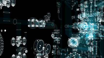 Poster - Particle hologram industrial equipment, valves, pipes and sensors