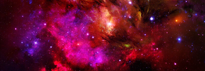 Wall Mural - abstract cosmic background with purple-red nebula and stars