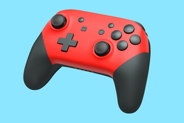 Sticker - Realistic red joystick for video game controller on blue background