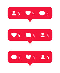 Icons, buttons, signs of like, love, comment and notification for social media and web. Social media symbols design for network communication in flat bubble illustration. Icons for modern app. Vector