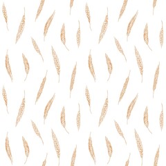 Poster - Seamless pattern with cereals, grain crops. Endless background with wheat, barley, rye spikelets. Repeatable print with field seed plants. Texture design in retro style. Hand-drawn vector illustration