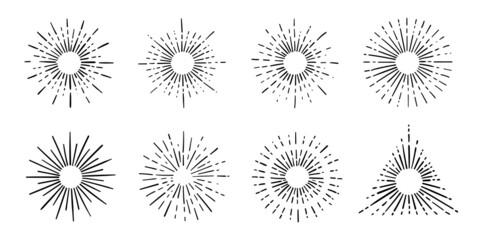Wall Mural - sunburst, explosion effects, vintage doodle isolated on white background