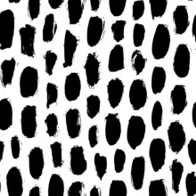 Chaotic Black Polka Dots Seamless Pattern. Vector Trendy Modern Dry Brush Spots Pattern. Small Vertical Dashes. Creative Splash Vector Blots. For Web Print, Decor, Textile, Wrapping Paper, Wallpaper
